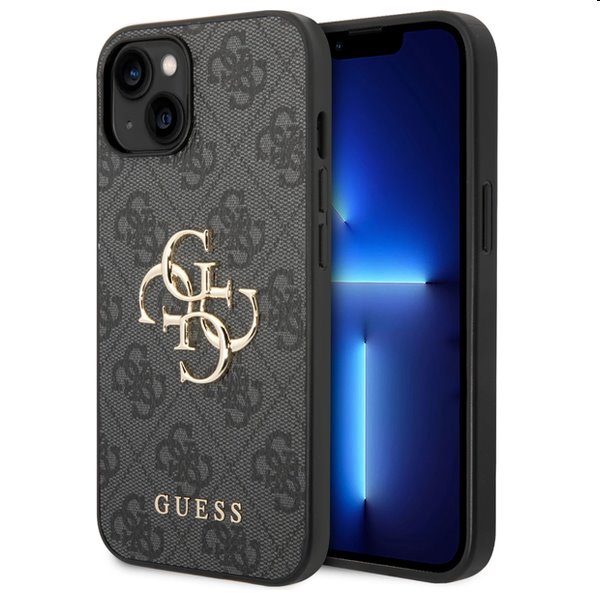 Guess PU 4G Metal Logo tok iPhone 15 Plus számára, szürke