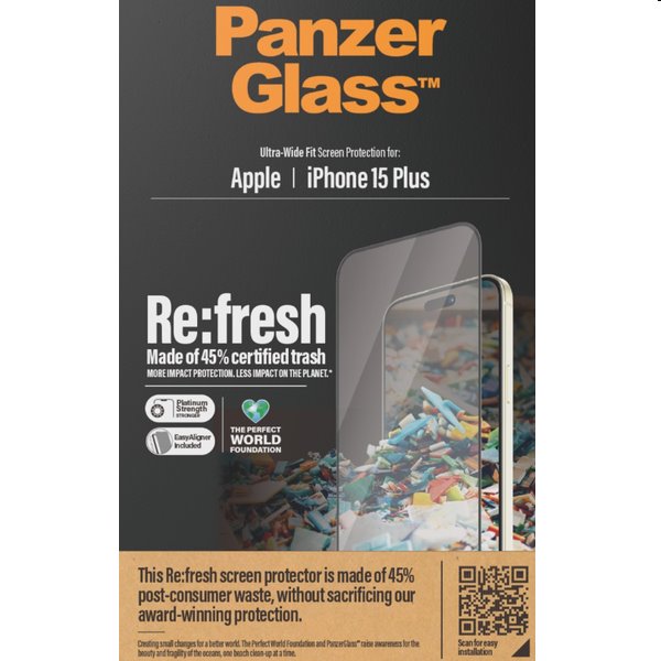 PanzerGlass Re:fresh UWF védőüveg applikátorral Apple iPhone 15 Plus számára, fekete