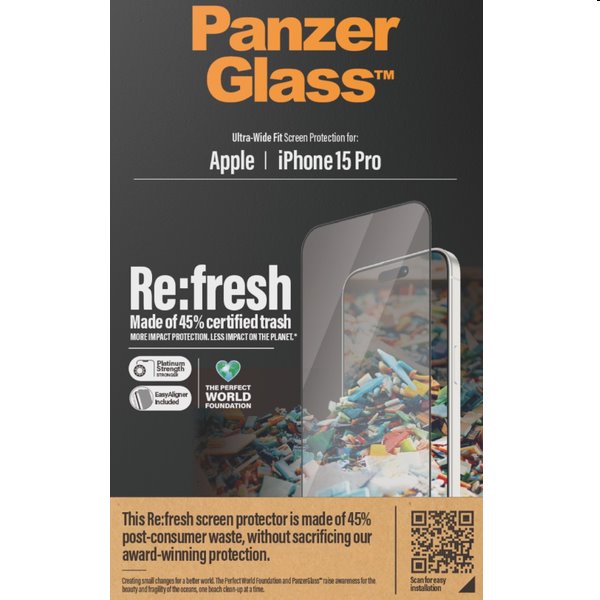 PanzerGlass Re:fresh UWF védőüveg applikátorral Apple iPhone 15 Pro számára, fekete