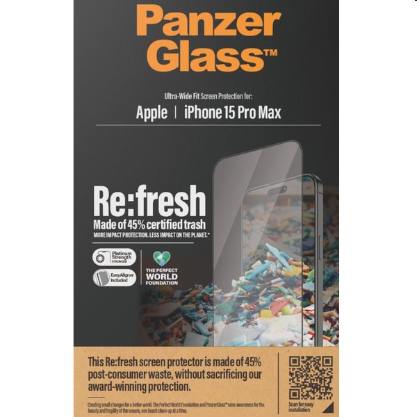 PanzerGlass Re:fresh UWF védőüveg applikátorral Apple iPhone 15 Pro Max számára, fekete