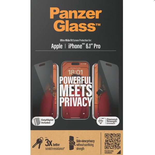 PanzerGlass UWF Privacy védőüveg applikátorral Apple iPhone 15 Pro számára, fekete