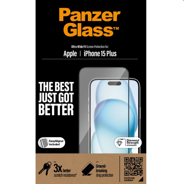 PanzerGlass UWF védőüveg applikátorral Apple iPhone 15 Plus számára, fekete