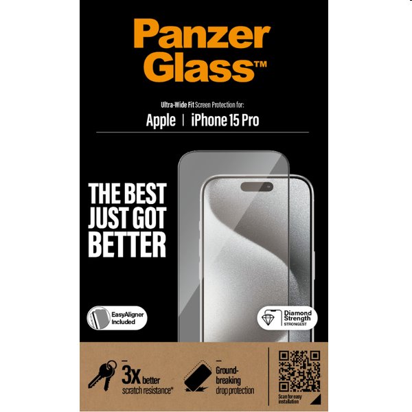 PanzerGlass UWF védőüveg applikátorral Apple iPhone 15 Pro számára, fekete