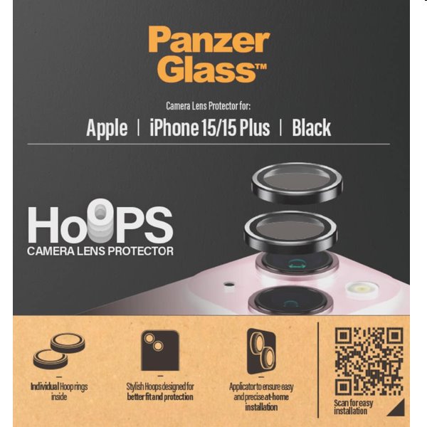 PanzerGlass Védőtok a fényképezőgép lencséjére Hoops Apple iPhone 15/15 Plus számára, fekete