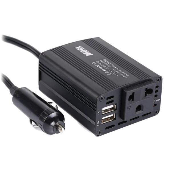 EUROCASE feszültségváltó DC/AC, 12V/230V, 150W, USB 2*5V/500mA, autós csatlakozó (MT-MX150)