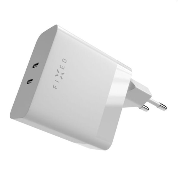 FIXED Hálózati töltő 2x USB-C, PD, 65W, fehér