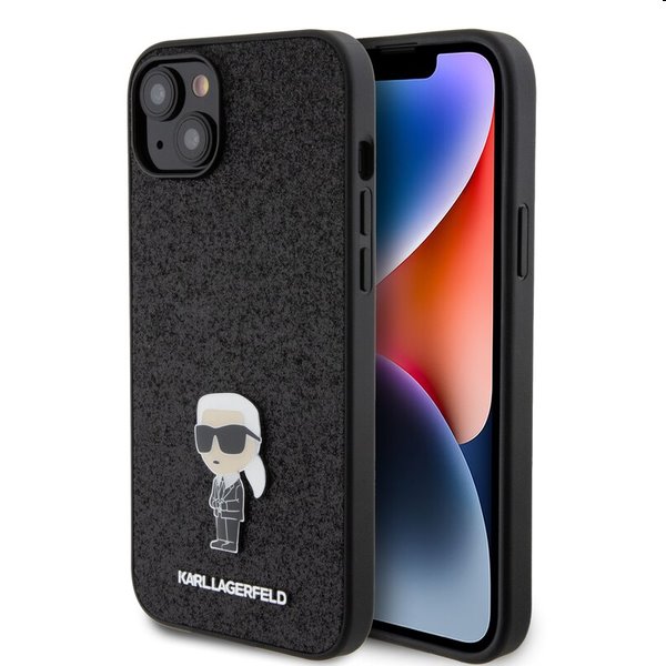 Karl Lagerfeld Fixed Glitter Metal Ikonik hátlapi tok Apple iPhone 15 Plus számára, fekete