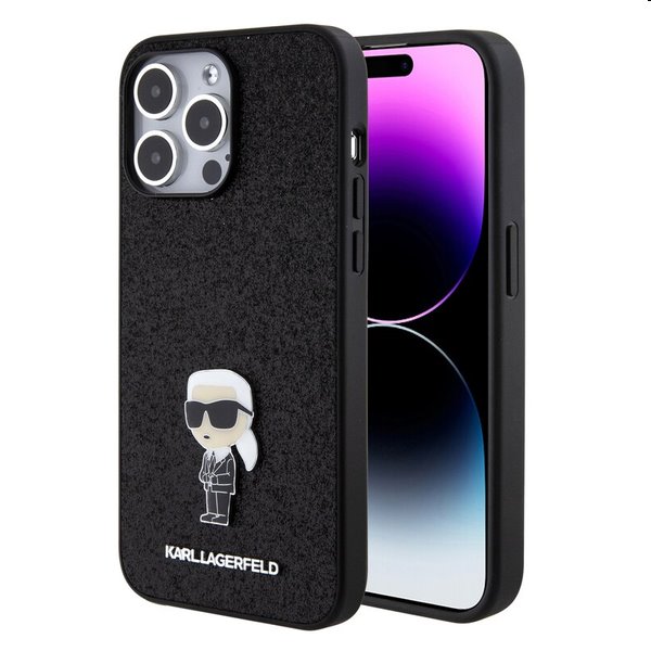 Karl Lagerfeld Fixed Glitter Metal Ikonik Apple iPhone 15 Pro Max számára, fekete