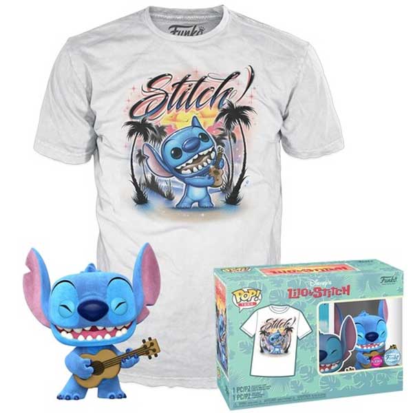Pop! & Póló: Lilo and Stitch Ukelele Stitch (Flocked) Special Kiadás méret L