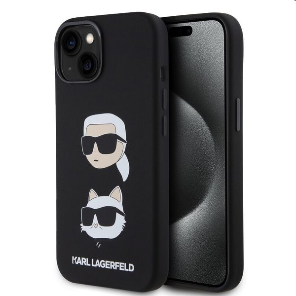 Karl Lagerfeld Liquid Silicone Karl and Choupette Heads tok Apple iPhone 15 Plus számára, fekete