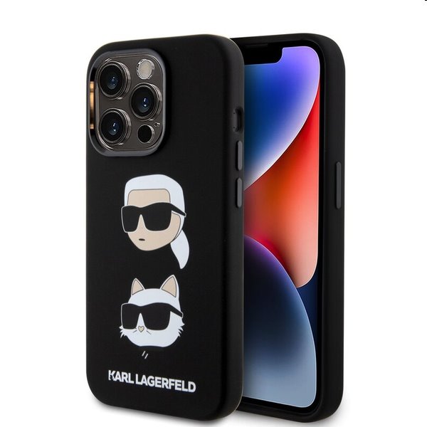 Karl Lagerfeld Liquid Silicone Karl and Choupette Heads tok Apple iPhone 15 Pro Max számára, fekete
