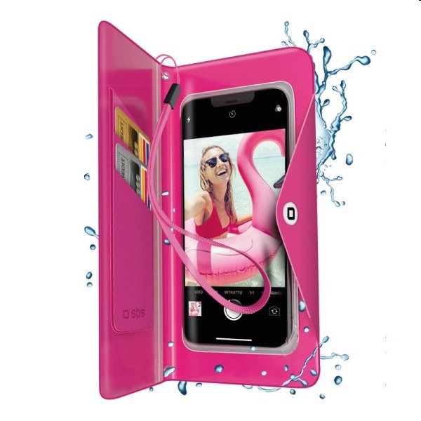 SBS Splash-resistant transparent universal case 6,8'' tok, pink - OPENBOX (Bontott csomagolás, teljes garancia)