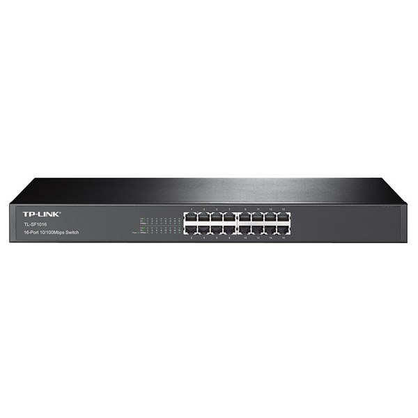 tp-link TL-SF1016, 16 portos Rack Switch, 16x 10/100M RJ45 port, 1U 19" rack szerelés, acél ház