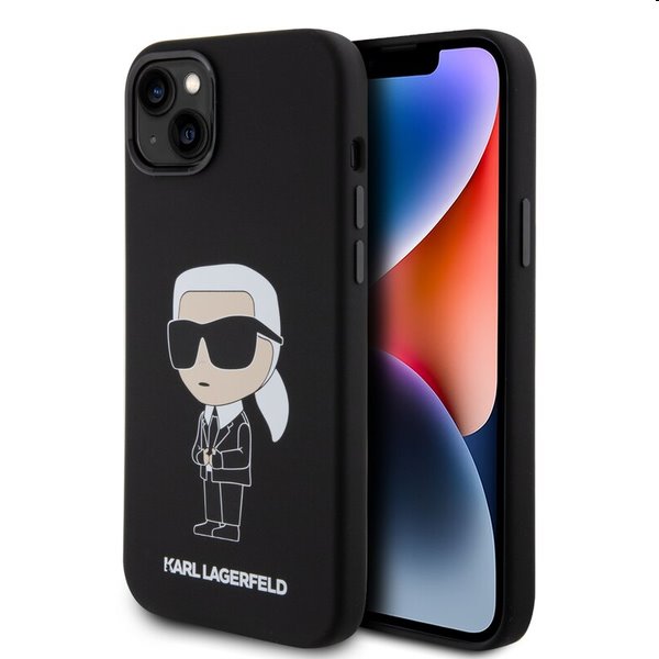 Karl Lagerfeld Liquid Silicone Ikonik NFT hátlapi tok Apple iPhone 15 számára, fekete