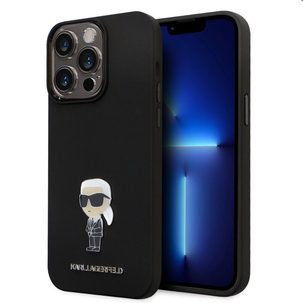 Karl Lagerfeld Liquid Silicone Metal Ikonik hátlapi tok Apple iPhone 15 Pro Max számára, fekete