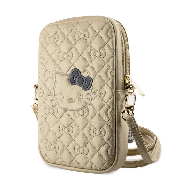 Hello Kitty PU Leather Quilted Pattern Kitty Head Logo Phone Bag, gold