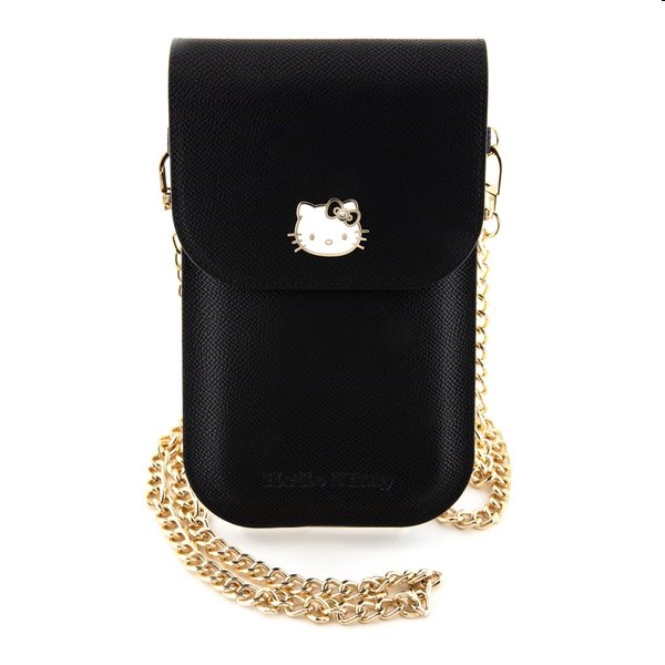 Hello Kitty PU Metal Logo Leather Wallet Phone Bag, fekete