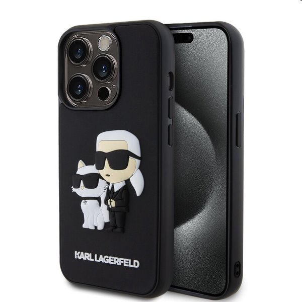 Karl Lagerfeld 3D Rubber Karl and Choupette tok Apple iPhone 13 Pro számára, fekete