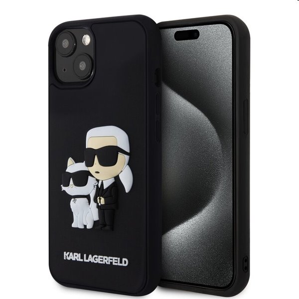 Karl Lagerfeld 3D Rubber Karl and Choupette tok Apple iPhone 14 számára, fekete