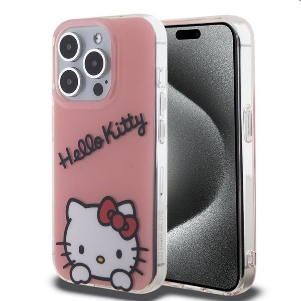 Hello Kitty IML Daydreaming Logo hátlapi tok Apple iPhone 15 Pro számára, rózsaszín