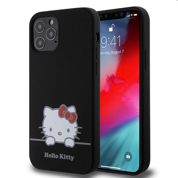 Hello Kitty Liquid Silicone Daydreaming Logo hátlapi tok Apple iPhone 12/12 Pro számára, fekete