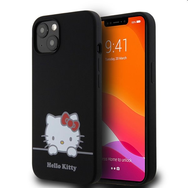 Hello Kitty Liquid Silicone Daydreaming Logo hátlapi tok Apple iPhone 13 számára, fekete