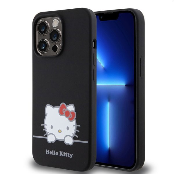 Hello Kitty Liquid Silicone Daydreaming Logo hátlapi tok Apple iPhone 13 Pro számára, fekete