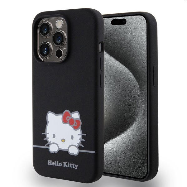 Hello Kitty Liquid Silicone Daydreaming Logo hátlapi tok Apple iPhone 15 Pro számára, fekete