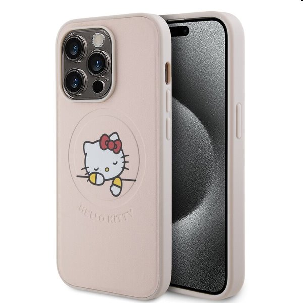 Hello Kitty PU Kitty Asleep Logo MagSafe hátlapi tok Apple iPhone 15 Pro Max számára, rózsaszín