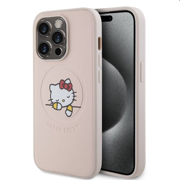 Hello Kitty PU Kitty Asleep Logo MagSafe hátlapi tok Apple iPhone 15 Pro számára, rózsaszín