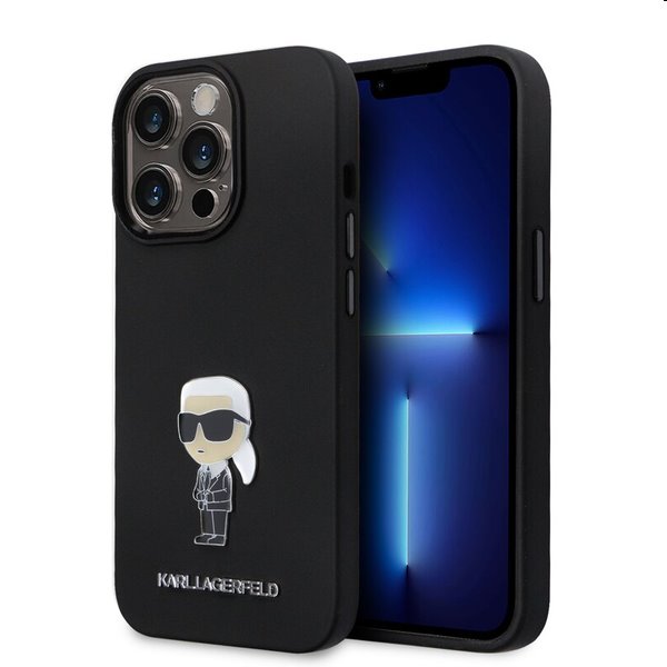 Karl Lagerfeld Liquid Silicone Metal Ikonik hátlapi tok Apple iPhone 15 Pro számára, fekete Karl Lagerfeld Liquid Silicone Metal Ikonik hátlapi tok Apple iPhone 15 Pro számára, fekete