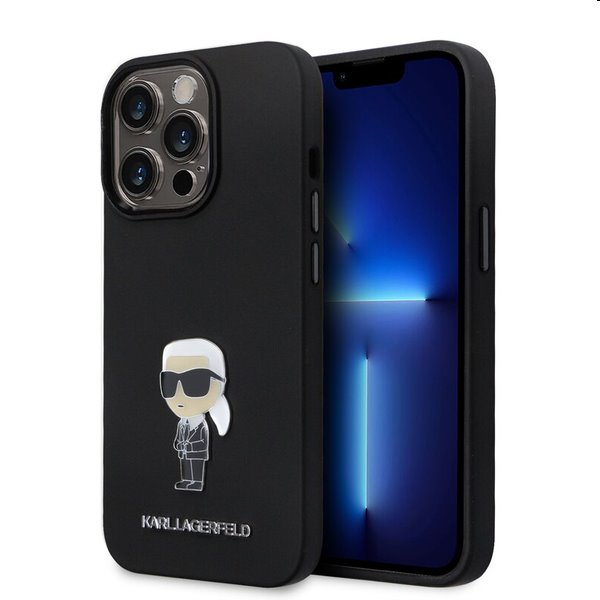 Karl Lagerfeld Liquid Silicone Metal Ikonik hátlapi tok Apple iPhone 15 Pro számára, fekete