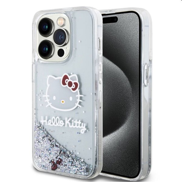 Hello Kitty Liquid Glitter Electroplating Head Logo hátlapi tok Apple iPhone 13 Pro számára, átlátszó