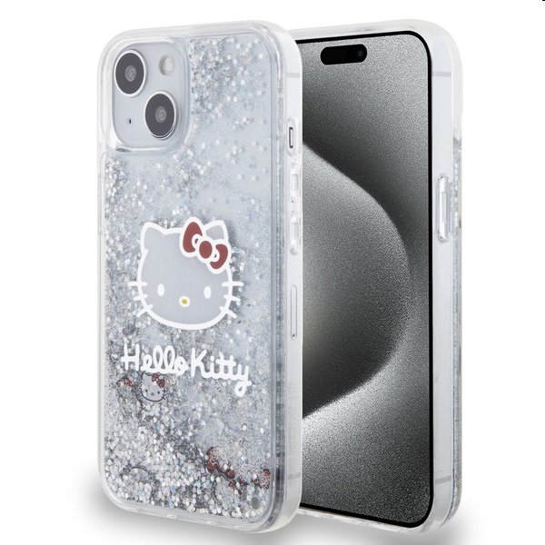 Hello Kitty Liquid Glitter Electroplating Head Logo hátlapi tok Apple iPhone 13 számára, átlátszó