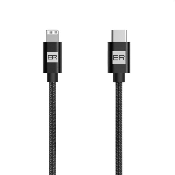 ER POWER Adat- és töltőkábel USB-C/Lightning, MFi, 1,2 m, fekete