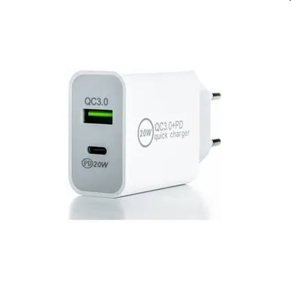 ER POWER Hálózati töltő  USB-C/USB-A, PD, QC, 20W, fehér