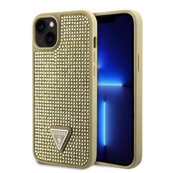 Guess Rhinestones Triangle Metal Logo Tok iPhone 15 számára, arany