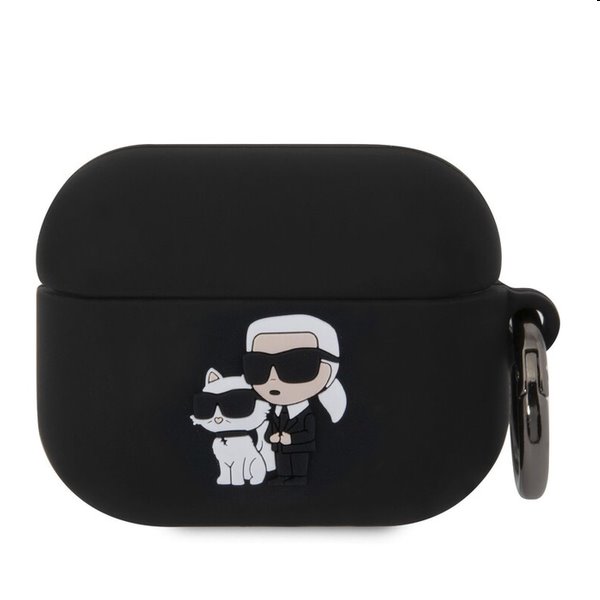 Karl Lagerfeld 3D Logo NFT Karl and Choupette szilikontok Apple AirPods Pro számára, fekete