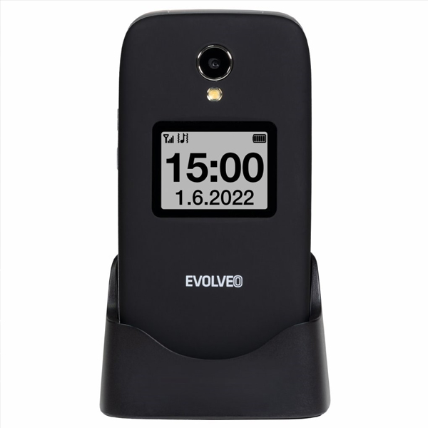 Evolveo EasyPhone FS, kihajthatós 2.8" mobiltelefon időseknek töltőállvánnyal, fekete