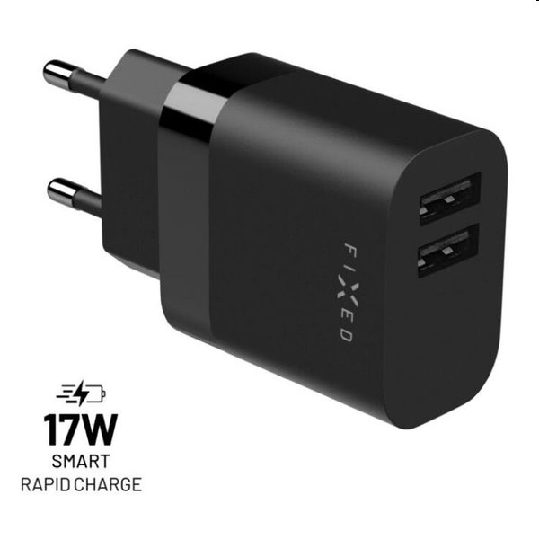 FIXED Hálózati töltő Smart Rapid Charge 2 x USB, 17W, fekete