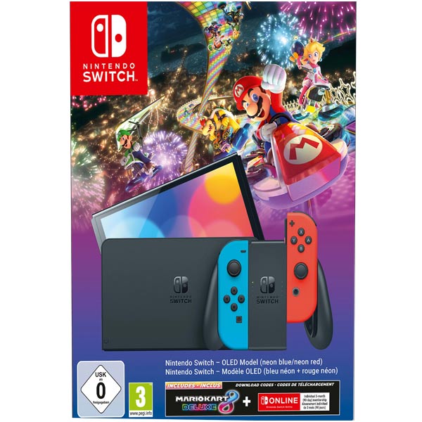 Nintendo Switch (OLED Model), neon + Mario Kart 8 Deluxe - OPENBOX (Bontott csomagolás, teljes garancia)