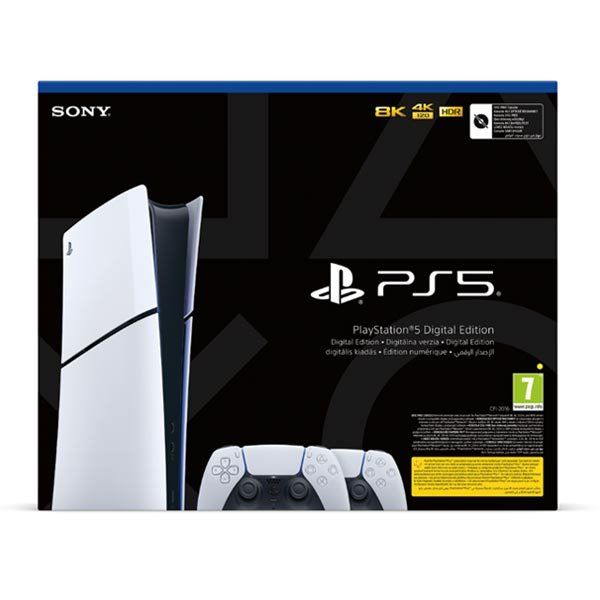 PlayStation 5 Digital (Model Slim) + vezeték nélküli vezérlő PlayStation 5 DualSense, fehér