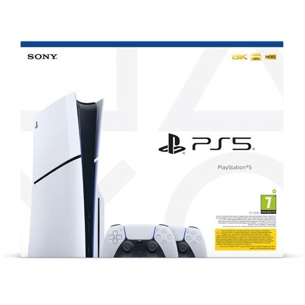 PlayStation 5 (Model Slim) + Vezeték nélküli vezérlő PlayStation 5 DualSense, fehér