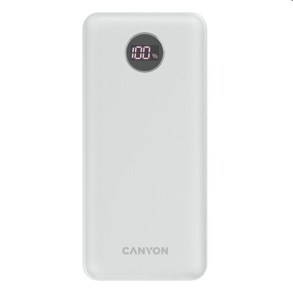 Powerbank Canyon digitális kijelzővel 1xUSB-C/ 2x USB-A 20000, fehér