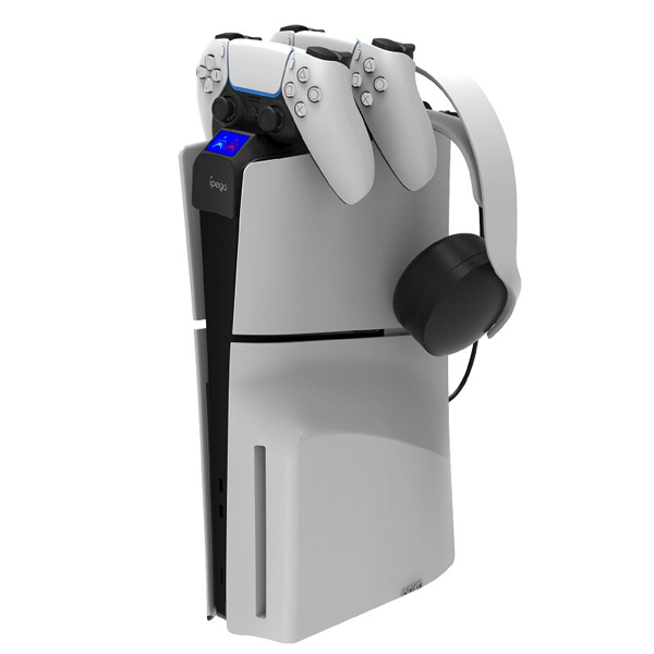iPega P5S016 Dupla töltőállomás fejhallgató- és vezérlőtartóval PS5 Slim számára, Fehér