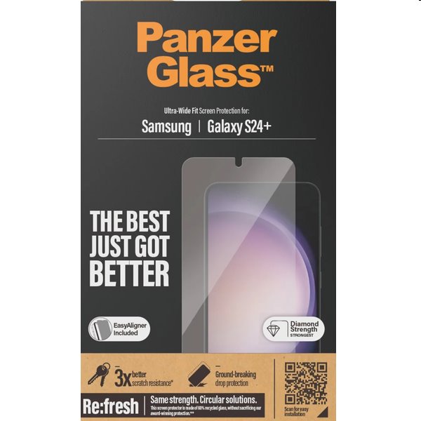 PanzerGlass Re:fresh UWF védőüveg applikátorral Samsung Galaxy S24 Plus számára, fekete