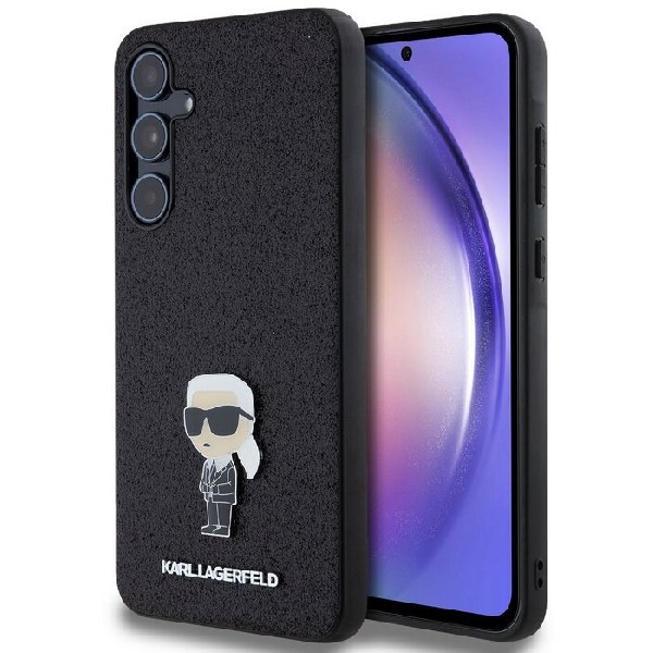 Karl Lagerfeld Fixed Glitter Metal Ikonik hátlapi tok Samsung Galaxy A55 5G számára, fekete