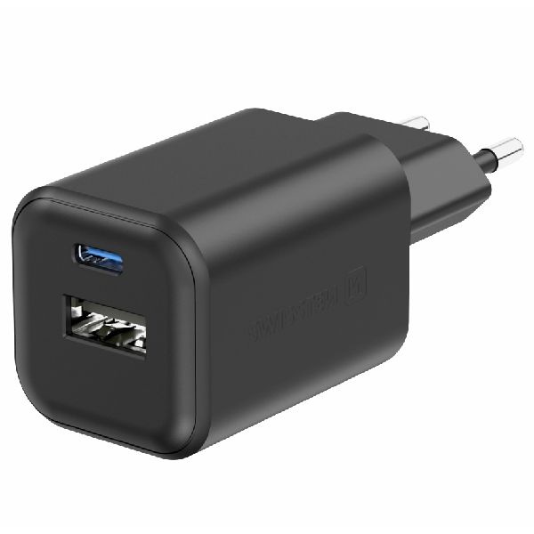 SWWISTEN hálózati adapter GaN 1x USB-C 45 W PD + 1x USB-A 18 W QC, fekete