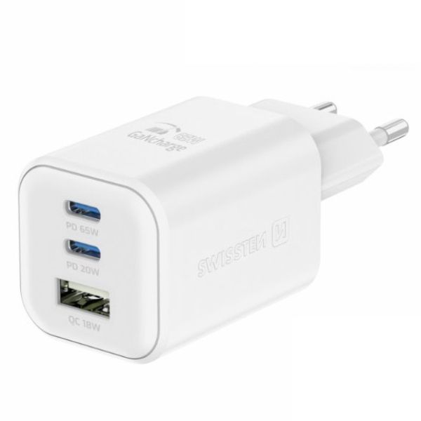SWWISTEN hálózati adapter GaN 2x USB-C 65 W PD + 1x USB-A 18 W QC, fehér