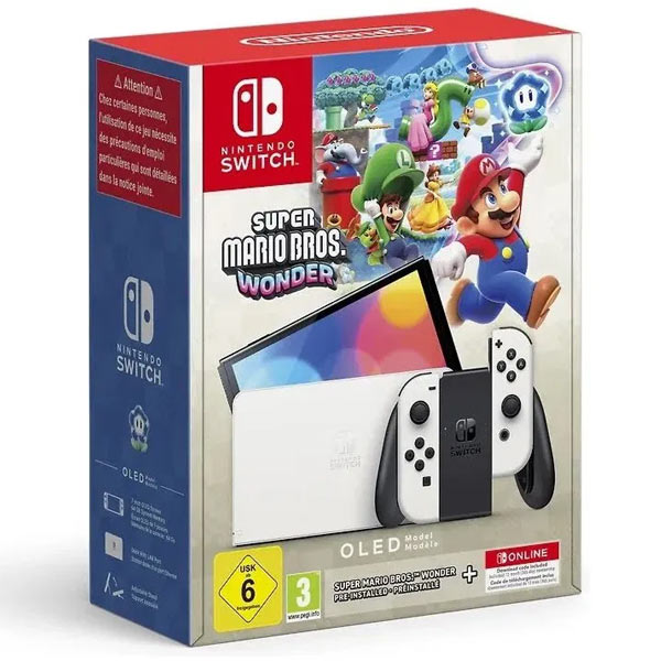 Nintendo Switch (OLED Model), white + Super Mario Bros Wonder + 12 havi NSO előfizetés